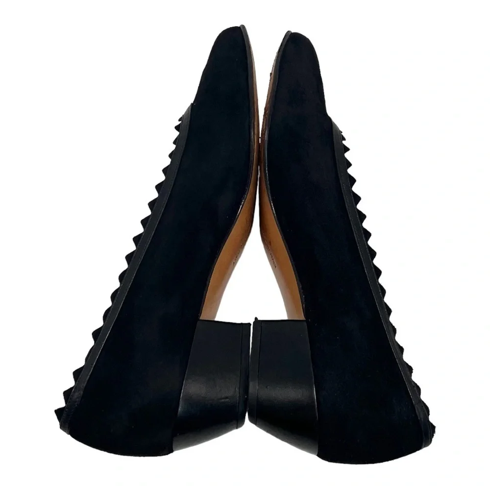 Salvatore Ferragamo Frania 40 Black Suede Leather Scallop Pumps Womens 7 AAA - Picture 11 of 16